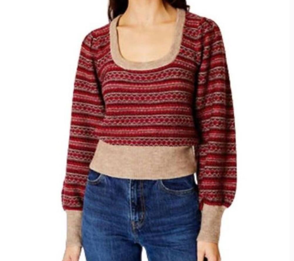 NWT dh New York Women's Sz L Amara Cropped Sweater Red Striped